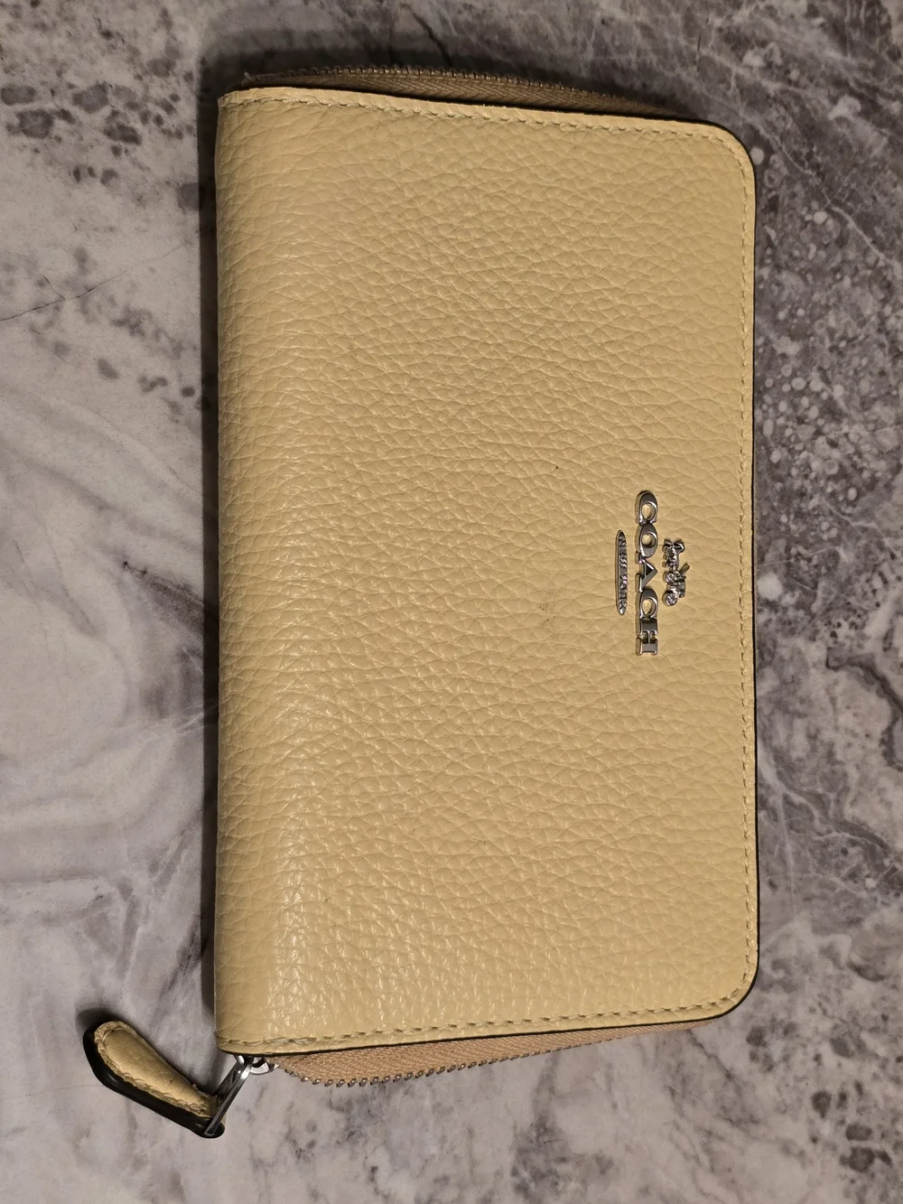 Coach Pebbled Leather Zip Wallet in Pale Yellow